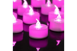 LANKER 24 Pack LED Tea Lights Candles, Steady Pink Flameless Tealights, Long Lasting Battery Operated Fake Candles, Decoration for Wedding, Halloween and Christmas (Pink - 24pcs)