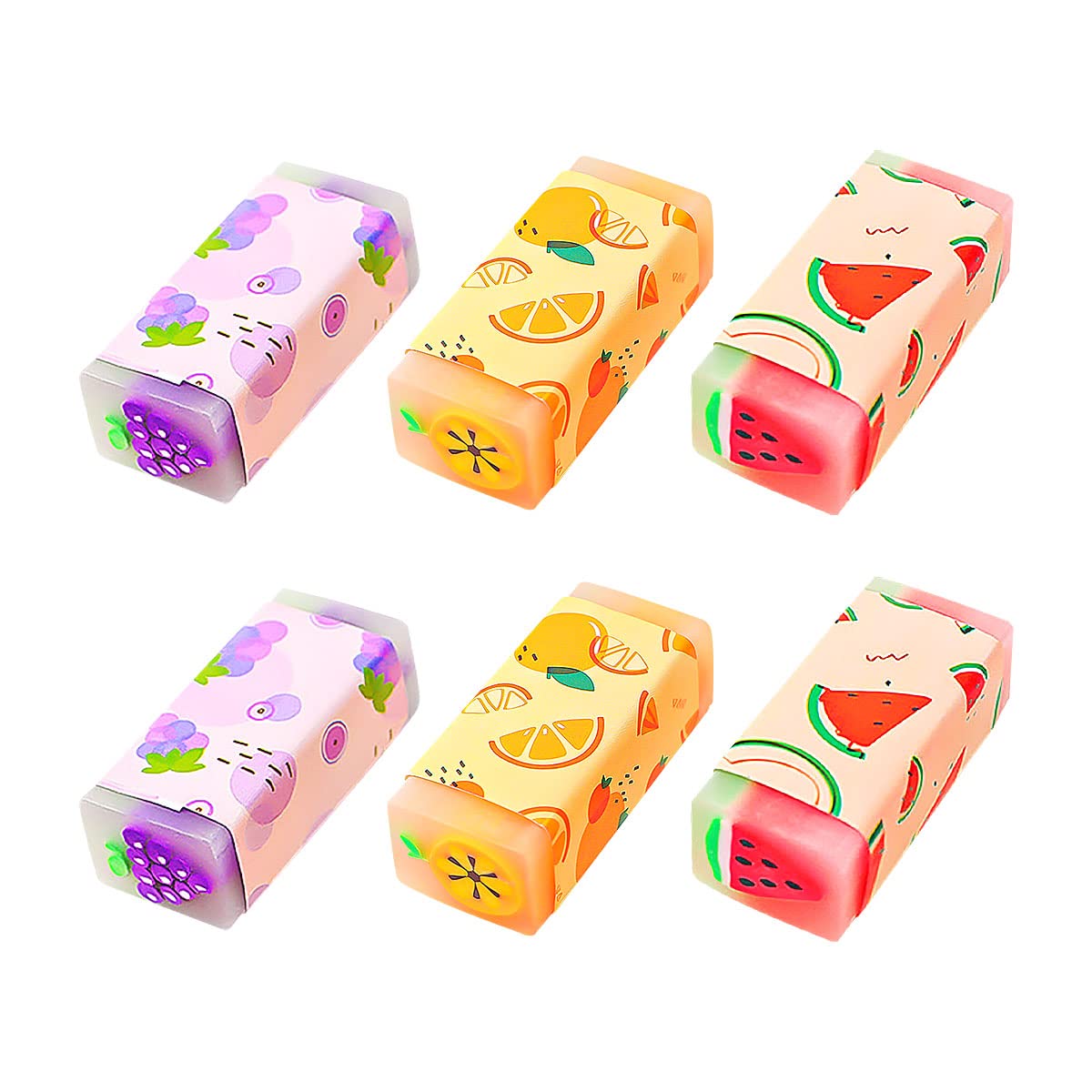 Jagowa 6PCS Cute Pencil Eraser Fruit Colorful Rectangle Rubber Eraser for Students Writing Office School Supplies