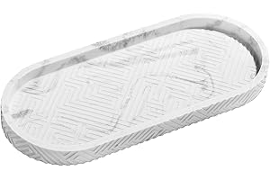 Shinowa Bathroom Vanity Tray, 10" x4.4'' White Perfume Tray Counter Tray, Bathroom Counter Organizer for Perfume, Candles, Soap, Plant, Trinket, Resin, Marble White