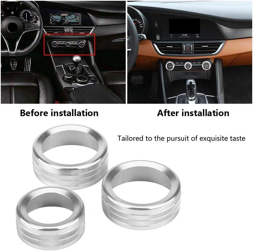 KSTE 3Pcs Car Zinc Alloy Air Condition Knob Circle Cover Trim Compatible with A-l-f-a Ro-m-eo Gi-ul-ia Stelvio - Image 5