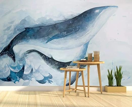 Amazon 壁紙 3d シンプル 水彩 海洋クジラ モダン リビングルーム 寝室 大きな壁装飾 Hui2110 壁紙