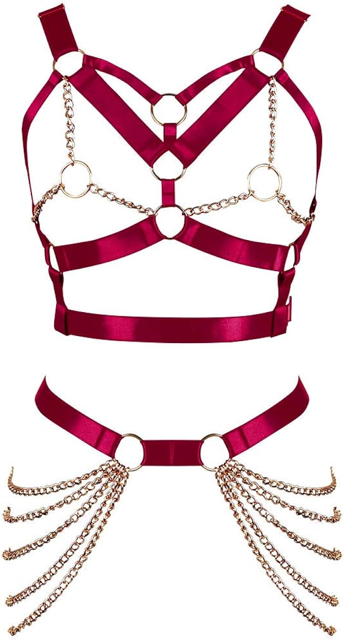 Women's Body Harness Bra Punk Garter Belt Elastic Adjustable Metal