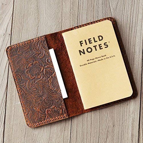 Refillable genuine tooled Leather Journal Cover for Moleskine Cahier Notebook Pocket size 3.5" x 5.5" Field Notes Cover Vintage Refillable Notepad