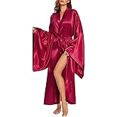 BATHGOWN Women's Silk Kimono Long Robe Satin Bridesmaid Wedding Sleepwear Beach Blouses Bikini Cover Up Plus Size