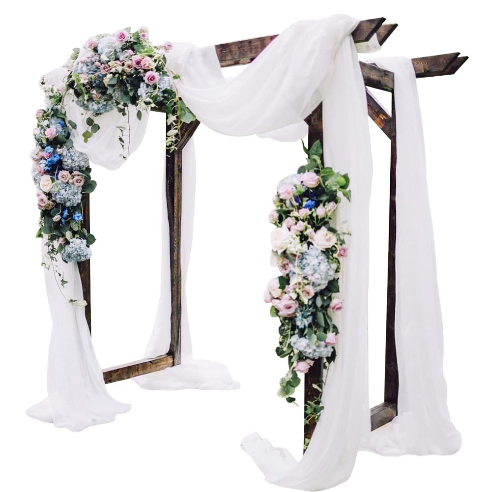 White Wedding Arch Draping Fabric 2 Panels 30'' x 18FT Sheer Chiffon Arch Drapery for Photo Booth Bridal Shower Baby Shower Church Decor Newborn Photography Christening Outdoor Party