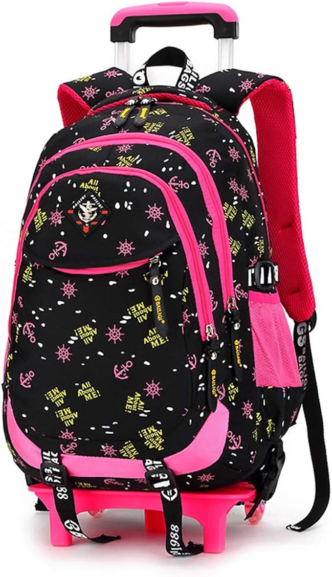 Zaino Scuola Trolley Per Bambina - Tanou Graffiti Rosa, 16 Pollici, Leggero E Convertibile