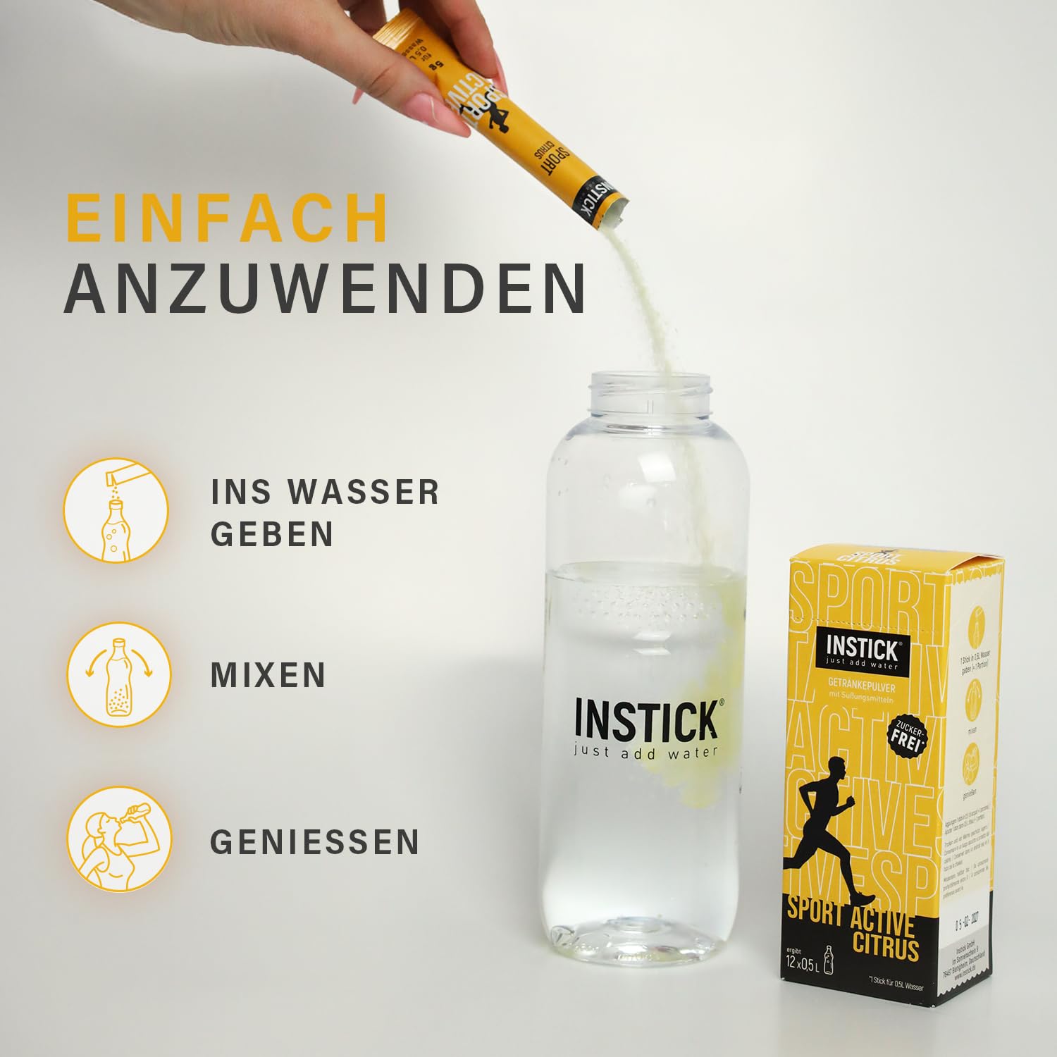 INSTICK Sport Active Citrus – Elektrolyte Pulver, Instant Fitness & Sport Getränk – 12×0,5 L – Zuckerfrei, kalorienarm, mit Vitaminen – vegan 4