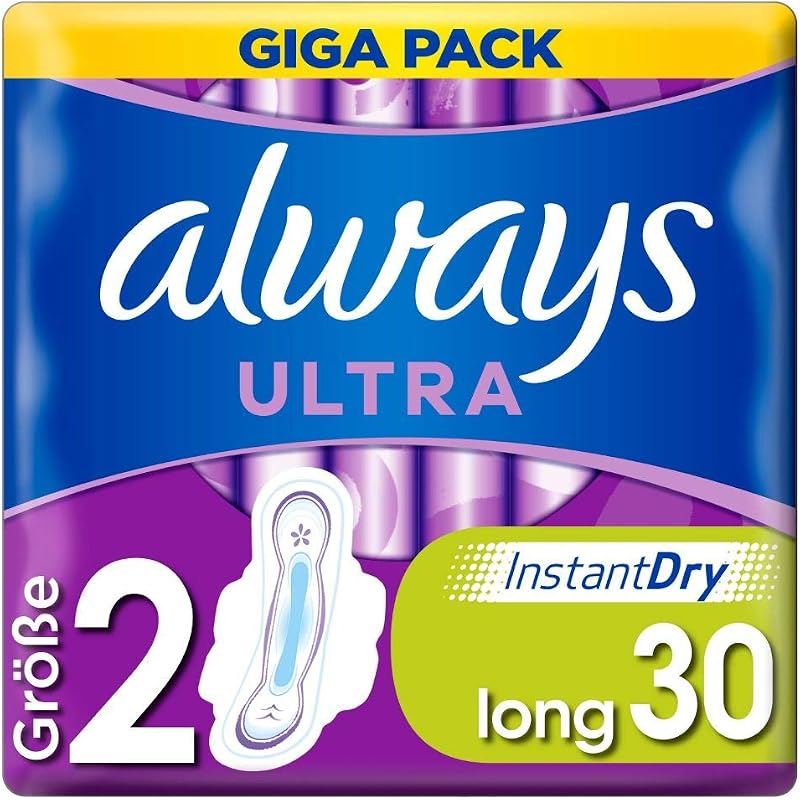 Always Ultra Women's Sanitary Pads Size 2 with Wings 30 Count Giga Pack