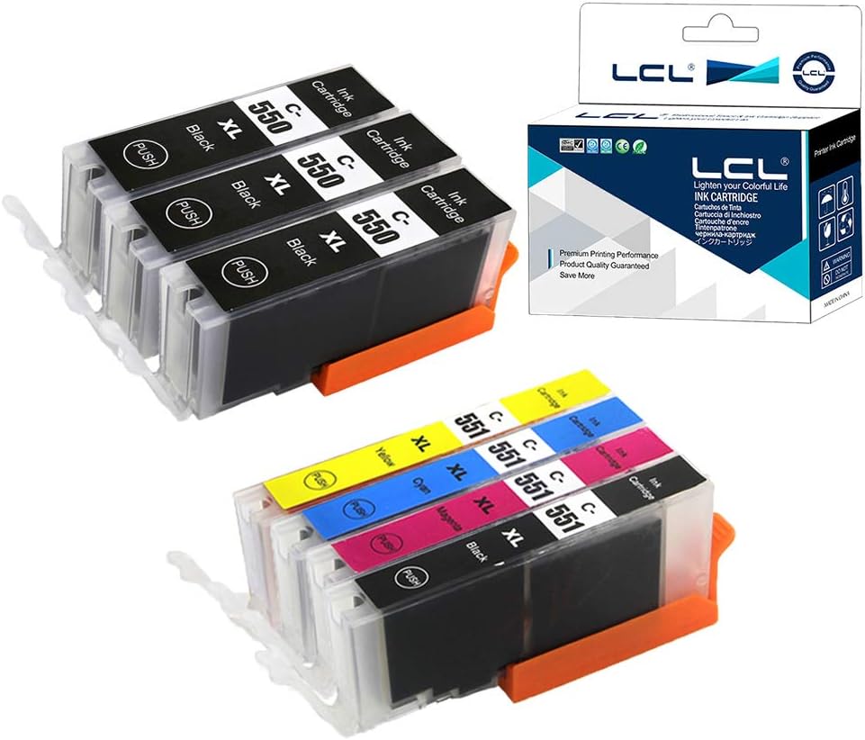 LCL Compatible Ink Cartridge PGI-550 PGI-550XL PGI-550XLBK CLI-551 CLI-551XL CLI-551XLBK CLI-551XLC CLI-551XLM CLI-551XLY (3PGBK 1Black 1Cyan 1Magenta 1Yellow) Replacement for Canon PIXMA MG5450 MG555