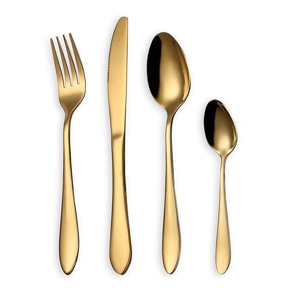 HOMQUEN Besteck Set, Gold Besteck Set, Edelstahl Set Service für 6 Personen, 24 Stück Esszimmer Besteck