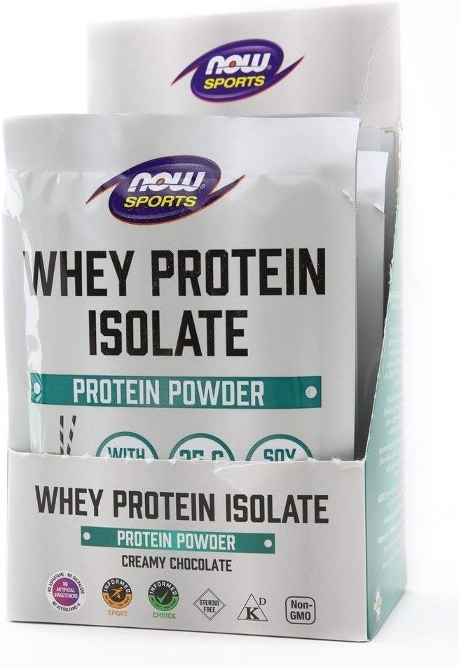 NOW Foods Sports Nutrition, Whey Protein Isolate, 25 G with Bcaas, Creamy Chocolate Powder, 8-Packets, 8 Count