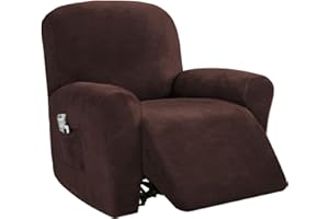PrinceDeco Recliner Chair Cover Velvet Stretch Recliner Couch Covers 4-Pieces Style Recliner Chair Covers Recliner Cover for Reclining Chair Slipcovers Feature Non Slip Form Fitted Thick Soft,Brown
