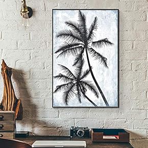 Black Palm Figures In Front Of Sky - Framed Canvas