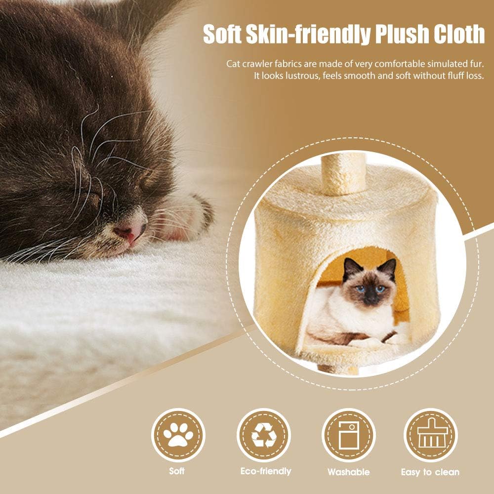 Cat Tree Condo Multi-Level Cat Tower with Sisal Scratching Posts, Cat Scratching Furniture Plush Perches Kitten Activity Tower Kitty Play House, Beige : Pet Supplies