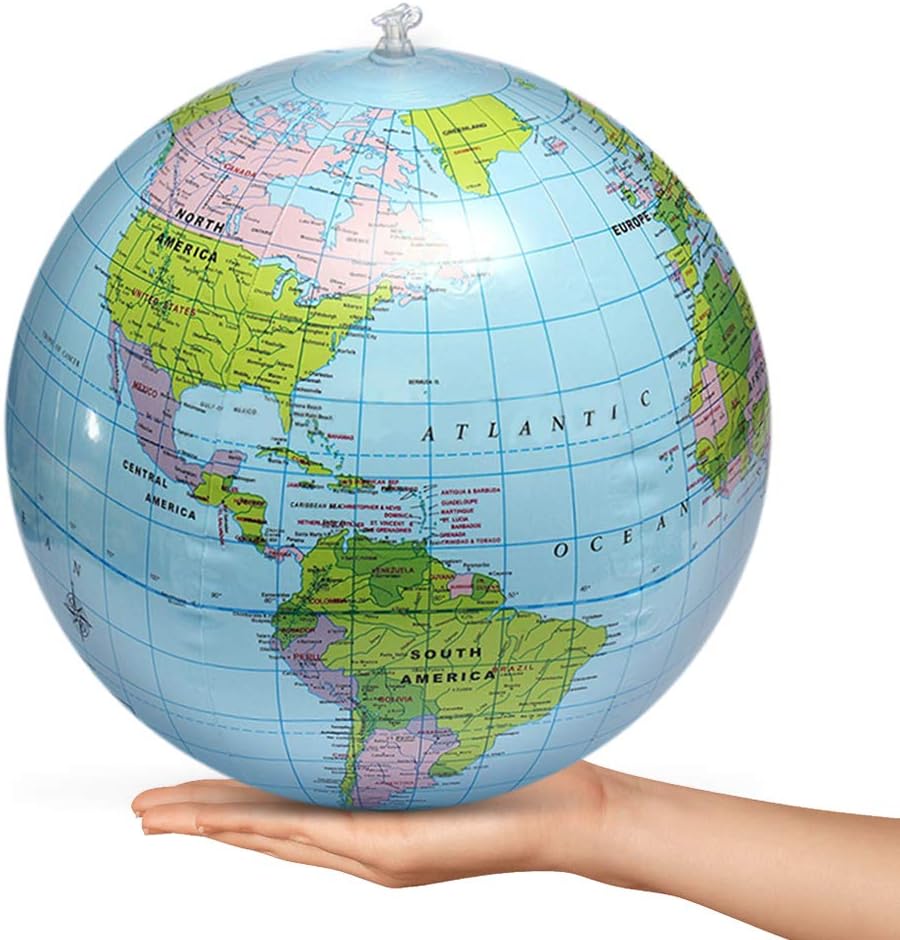 Inflatable Globe PVC Beach Ball World Earth Globe for Geography Learning Educational Beach Playing Toy 30cm