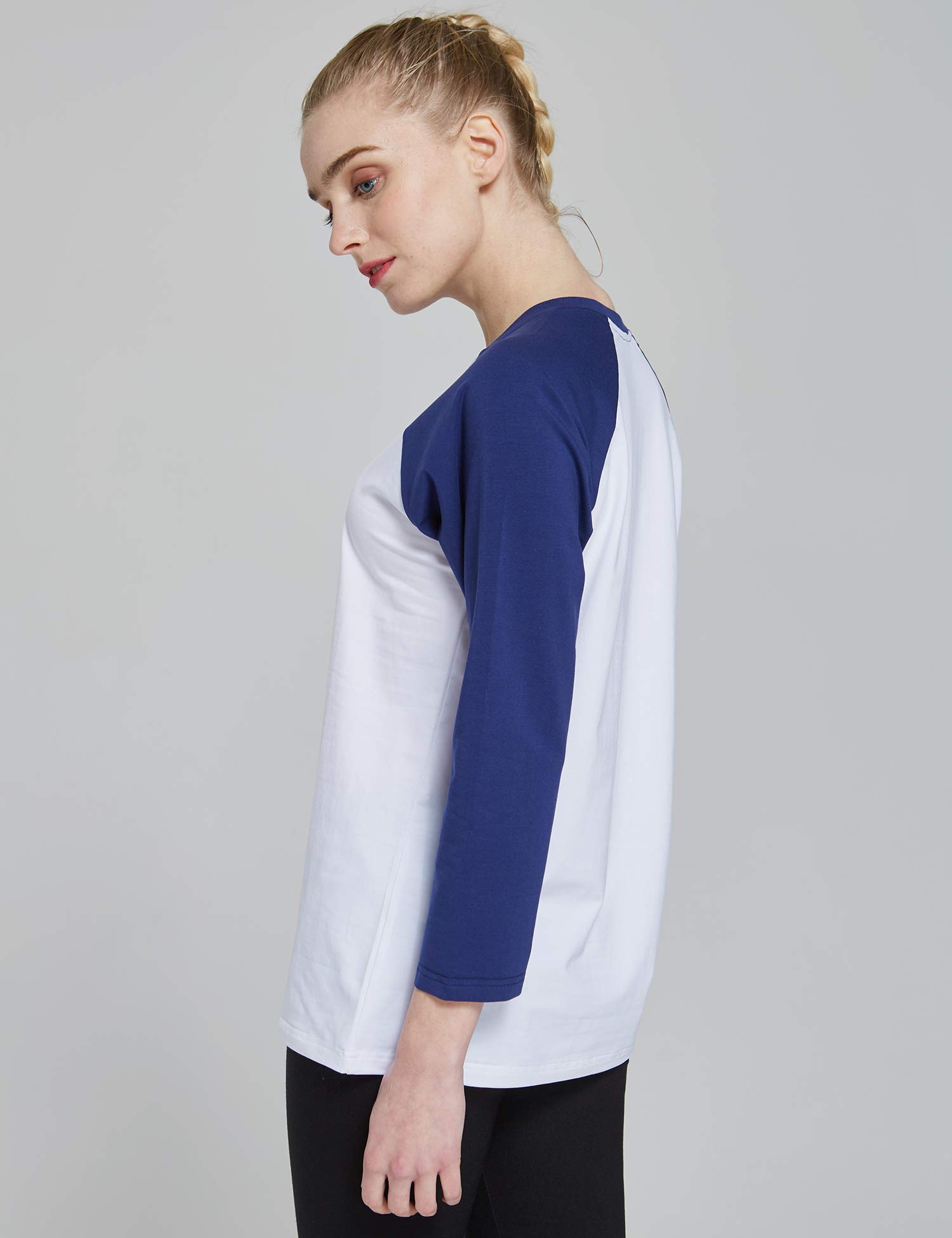 Suntasty Damen Langarmshirt 3/4 Ärmel Shirt mit Rundhals-Ausschnitt in verschiedenen Farben (SS001W/White and Blues)