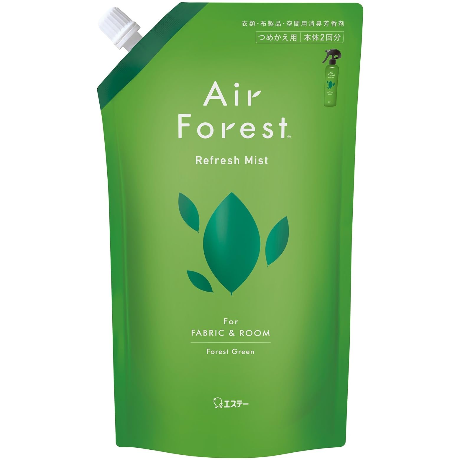 エアフォレスト リフレッシュミスト 部屋用 消臭剤 (ホテル仕様) フォレストグリーン つめかえ 540mL 空間 布 衣類用 消臭 芳香剤 除菌 消臭スプレー Air Forest商品画像