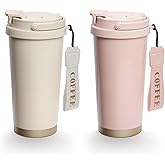 Sinekequnsun 2 Pack 17oz Insulated Coffee Mug, Leakproof Travel Coffee Tumblers With Strap, Vacuum-Insulated Stainless Steel Reusable Coffee Cup for Hot & Cold Drinks