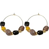 Cute Irregular Agate Beaded Hoop Earrings Boho Earrings Hypoallergenic Vintage Jewerly for Women