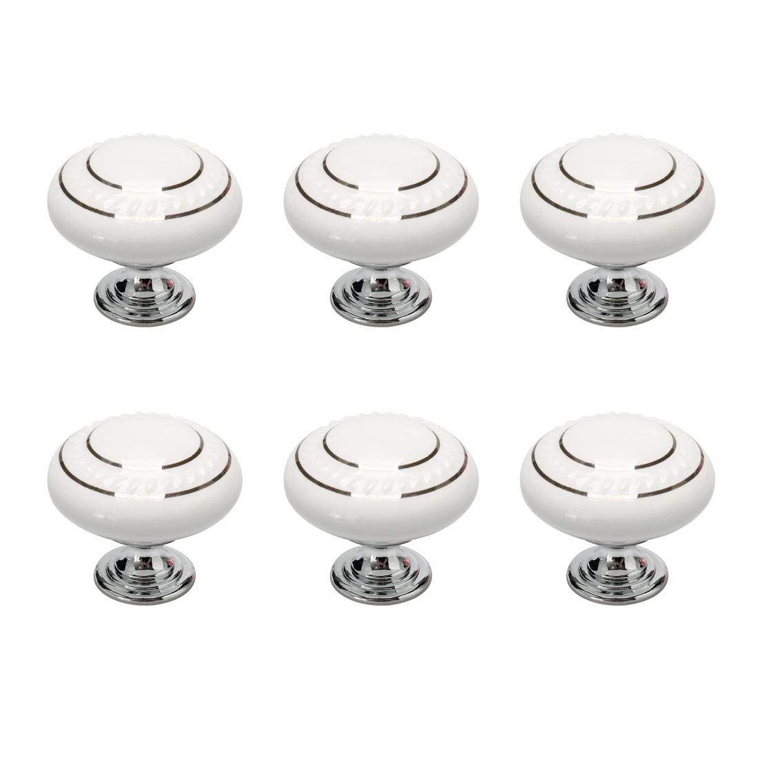sourcing map 6pcs Ceramic Knobs Vintage Knob Drawer Pull Handle Furniture Door Cabinet Cupboard Wardrobe Dresser Decorative Silver Circle White