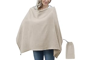 GOWPUG Muslin Nursing Cover for Breastfeeding Breathable 100% Cotton Breastfeeding Cover up with Rigid Hoop for Mother Arch Neckline Nursing Apron with Muslin Storage Bag Breastfeeding Essentials(Khaki)
