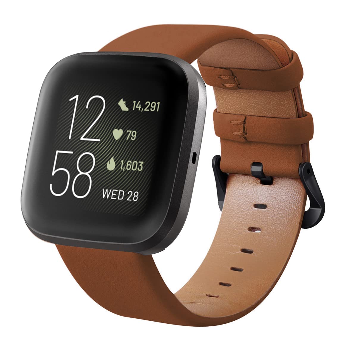 KADES Compatible with Fitbit Versa 2 strap, Classic Genuine Leather Replacement band with Quick Release Pin for Fitbit Versa/Versa Lite Edition Men Women, Brown — image 1