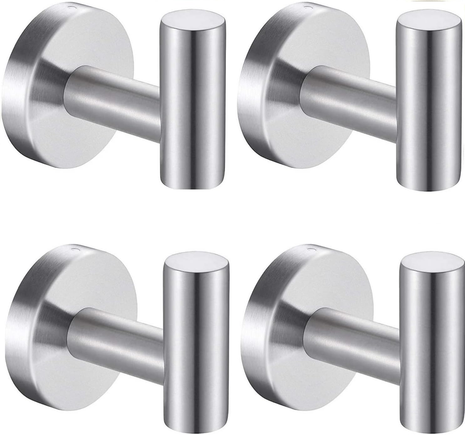 YUET 4 Pcs Bathroom Towel Hook,Screw in Metal Coat Hooks, Heavy Duty 10kg Capacity, Robe Hook SUS 304 Stainless Steel Door Hanger Towel Robe Clothes Closet Sponges Holder for Bathroom Hotel (Silver)