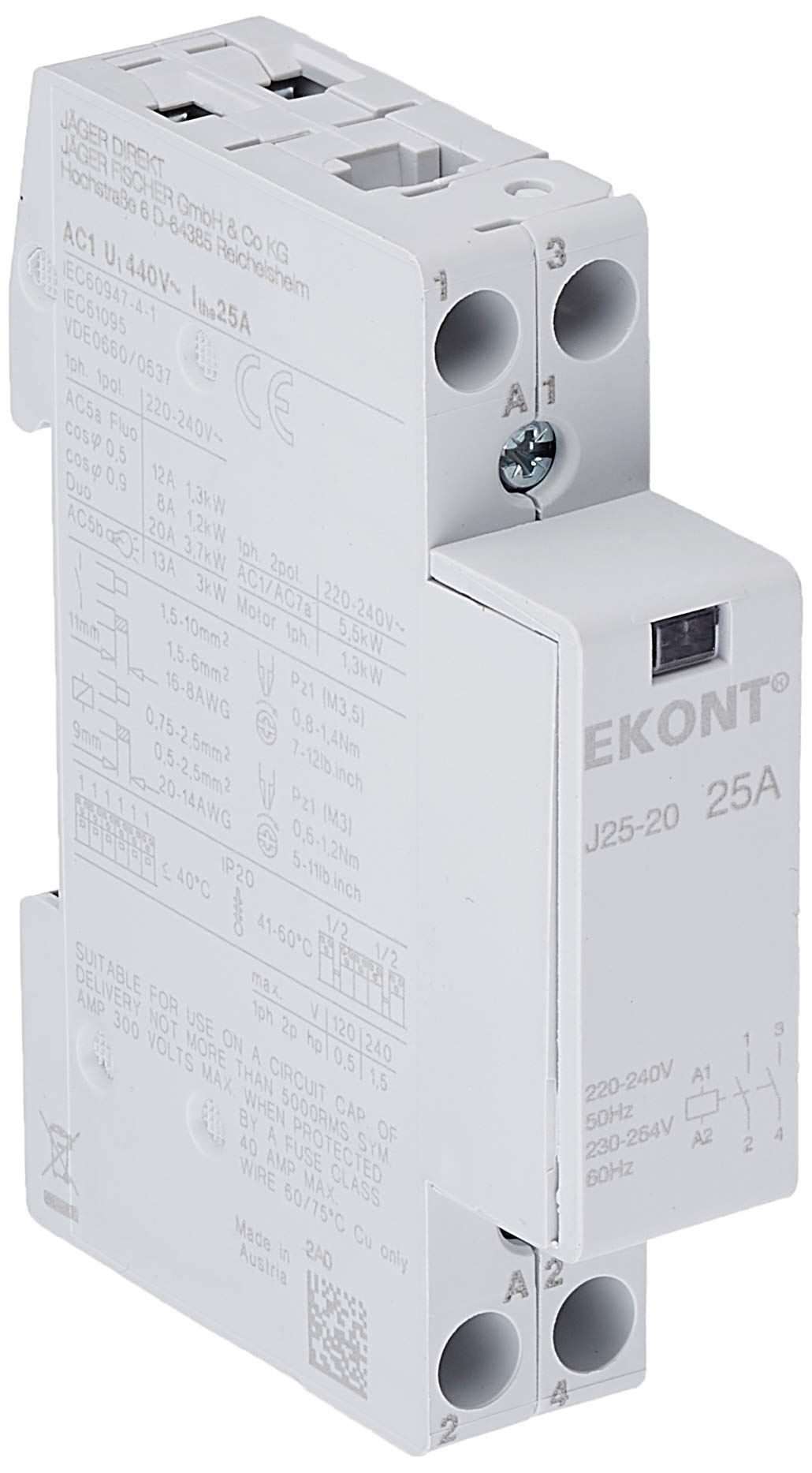 Installation contactor 25A 2-Pole, 1TE = 17.5 mm