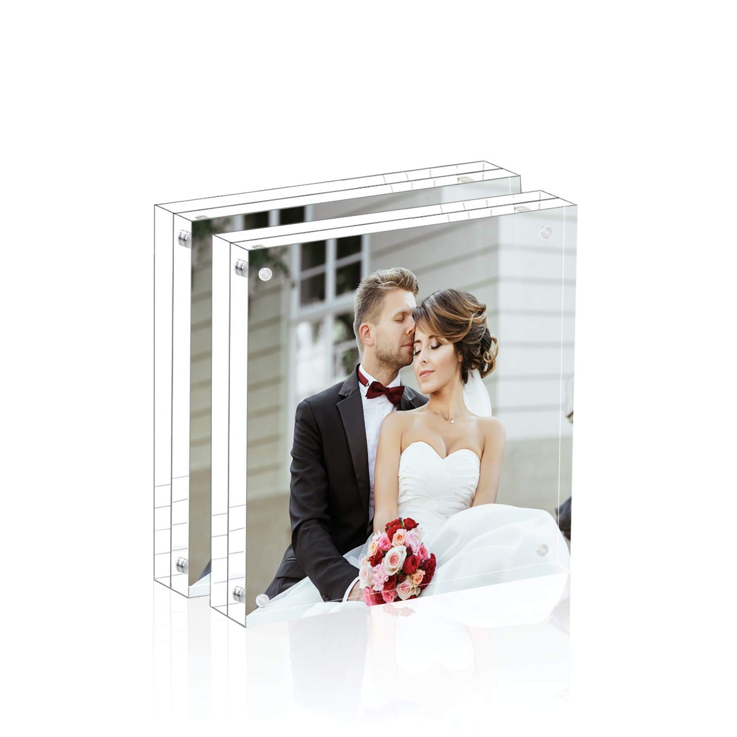 Magicool Premium Acrylic Photo Frame- Magnet Photo Frame -Double Sied Thick Desktop Frames (4x4 2pack)
