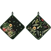 AMOUR INFINI Pot Holders Heat Resistant Cotton Set of 2 Nonslip 8"x8" Inch Hot Pads for Kitchen, BBQ, Baking & Cooking with Hanging Loops (My Garden)