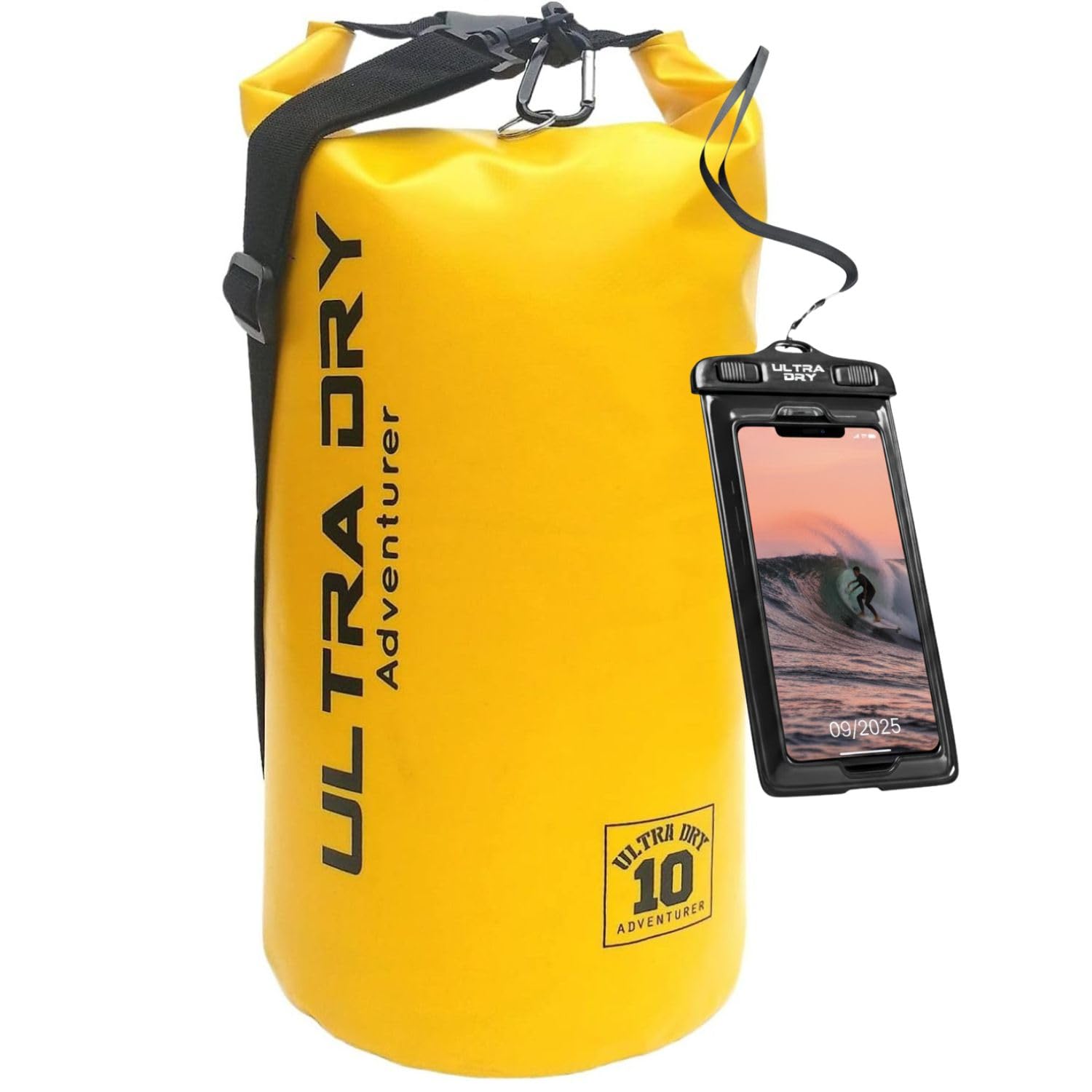 Premium Waterproof Bag, Sack with Phone Dry Bag and Long Adjustable Shoulder Strap Included, Perfect for Kayaking/Boating/Canoeing/Fishing/Rafting/Swimming/Camping/Snowboarding (Yellow 10 L) …