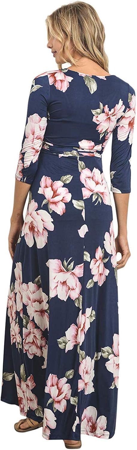 HELLO MIZ Women's Faux Wrap Maxi Maternity Dress with Belt - Made in USA at  Women’s Clothing store