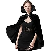 L'VOW Women Black Cape with Victorian Collar Gothic Vampire Cape Witch Cloak Halloween Dracula Costume Accessory