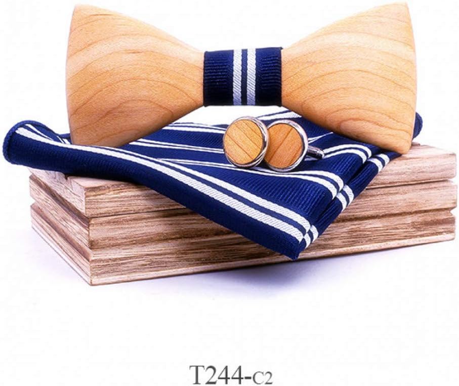 DYDONGWL Neck Ties,3D Men Wooden Bow Tie Set BowTie and Handkerchiefs Cufflinks Necktie For Business Wedding Party Hombre year Gift