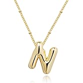 Ewrkbrㅤ Initial Necklaces for Women, 14k Gold Plated Bubble Letter Necklace Chunky Gold Necklace Dainty Charm Initial Necklaces for Women Trendy Custom Preppy Stocking Stuff Necklace Christmas Gifts