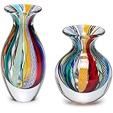 Ca D Oro Pair of Small Glass Vases Boho with Colored Canes Hand Blown Murano-Style Art Glass - Models Nº 2/3