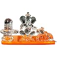 eSplanade Glass Ganesh Ji with Shiv Linga/Shiva Lingam and Nandi | Ganpati Murti Idol Statue Sculpture - 2.5" Inches - Ideal for Car Dashboard