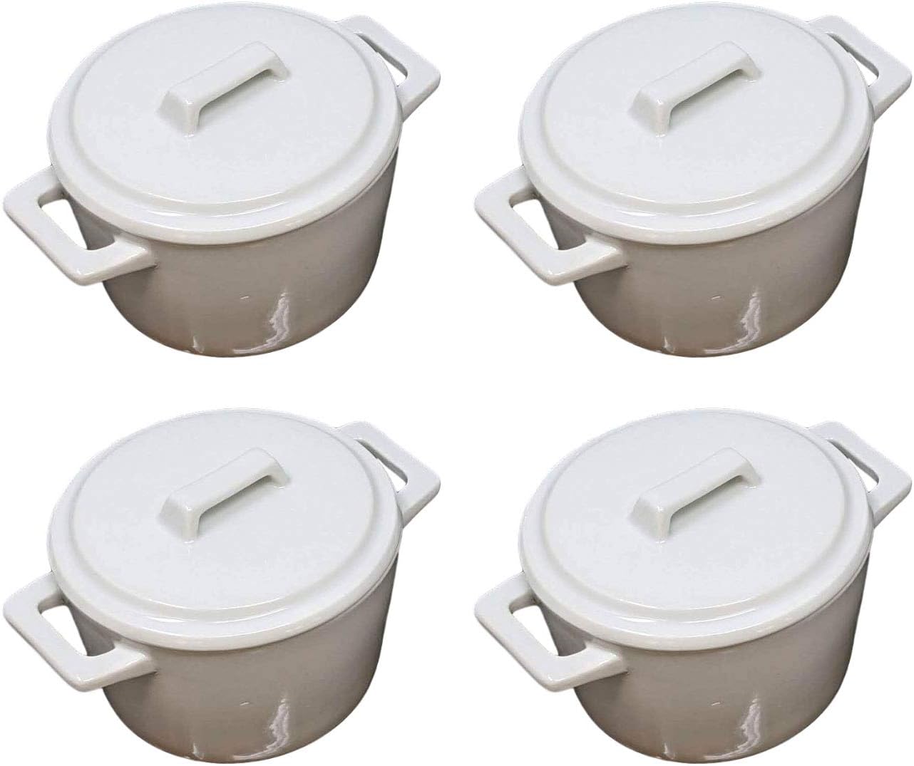 White Ceramic Cocotte Pot Dishes, Oven to Table Serving Ramekins with