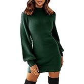 EXLURA Women's 2026 Mock Neck Ribbed Long Sleeve Bodycon Pullover Cute Mini Sweater Dress Vacation Outfits Winter Clothes