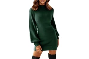EXLURA Women's 2025 Mock Neck Ribbed Long Sleeve Bodycon Pullover Cute Mini Sweater Dress