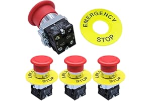 DKARDU 2NC 22mm Emergency Stop Push Button Switch Red Mushroom Equipment, Estop Shut Off AC 660V 10A Switch (4 Pack)