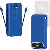 20000mAh Lightweight-Portable-Charger-Power-Bank with Built-in Cables and AC Wall Plug, PD20W USB-C Fast Charging Battery Pack, LED Display External Travel Phone Charger for All iPhone,Samsung,Android
