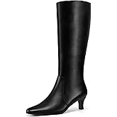 mysoft Women's Knee High Boots Kitten Heel Square Toe Fashion Tall Boots Side Zipper Long Boots