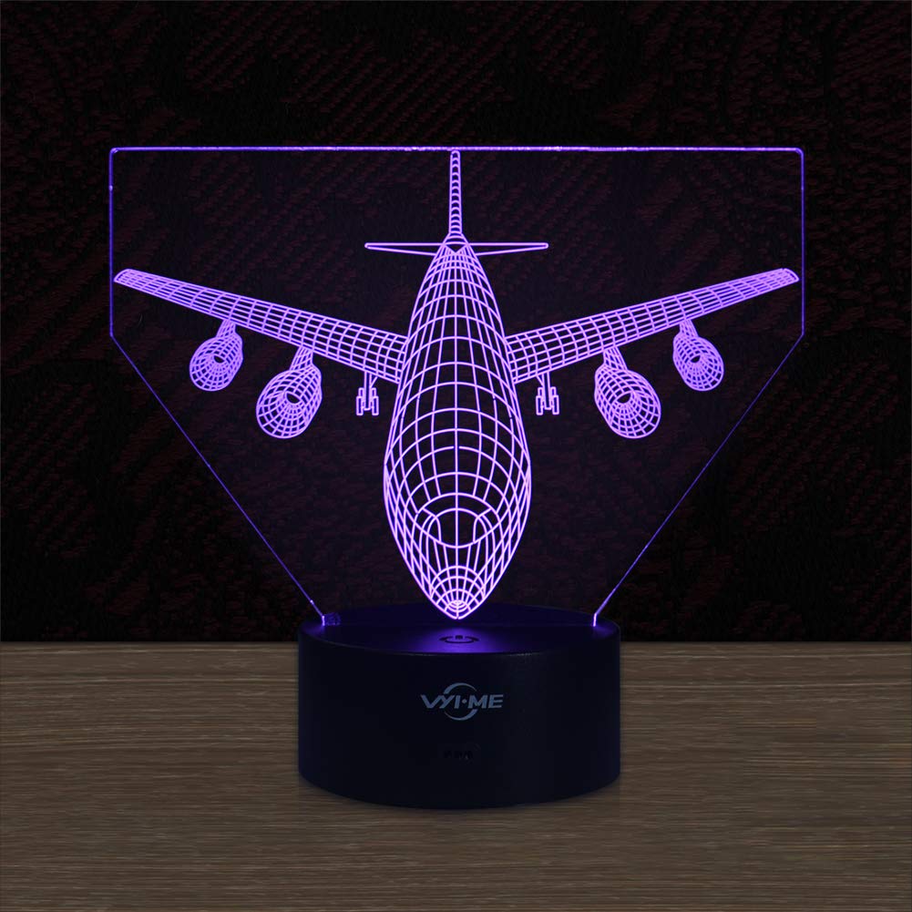 LED Visual 3D Lamp, Aircraft Illusion Night Light for Nursery Bedroom Desk Table Decoration, Creative Festival Birthday Day Children Gift (Aircraft 1)