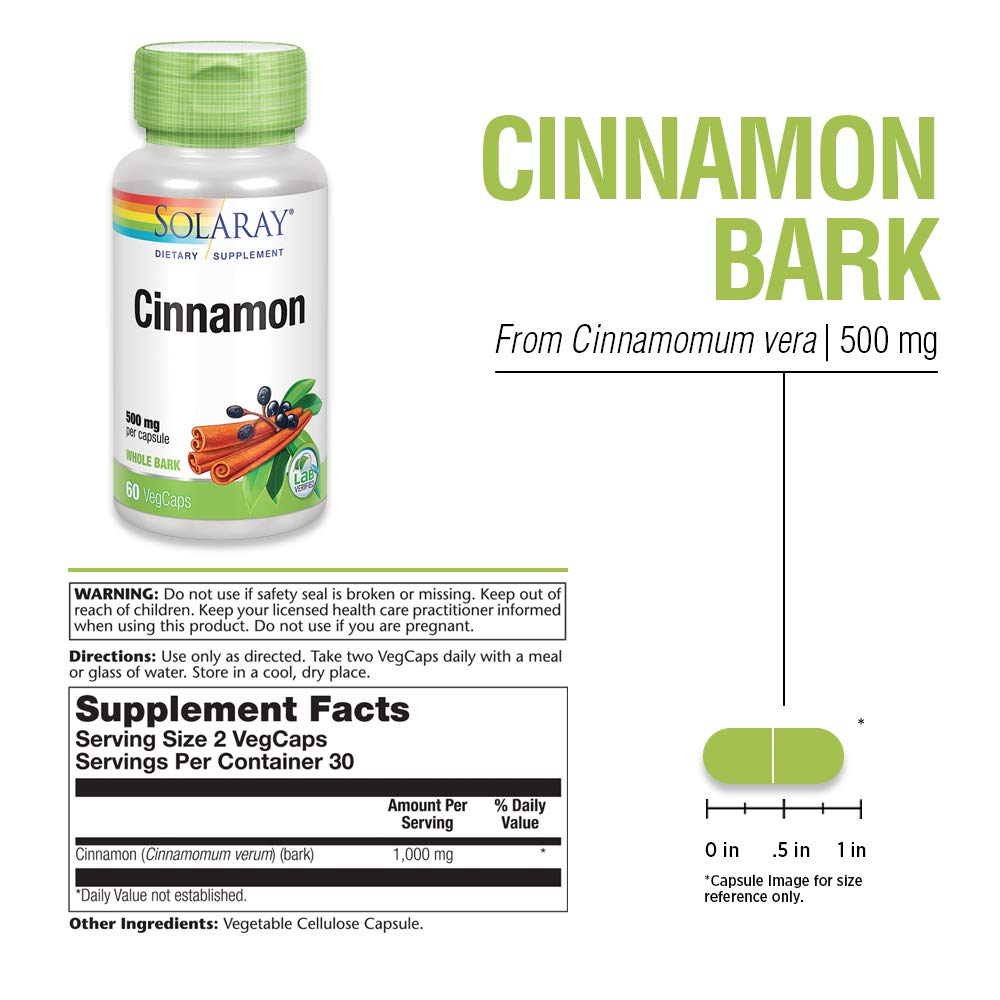 SOLARAY Cinnamon Bark 1000 mg | Healthy Digestive Function | Antioxidant | 60 VegCaps
