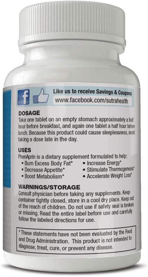 PhenAprin Diet Pills – Best Appetite Suppressant: Weight Loss and Energy Boost for Metabolism – Optimal Fat Burner Supplement; Helps Curb and Control Appetite, Promotes Mood & Brain Function: Health & Personal Care