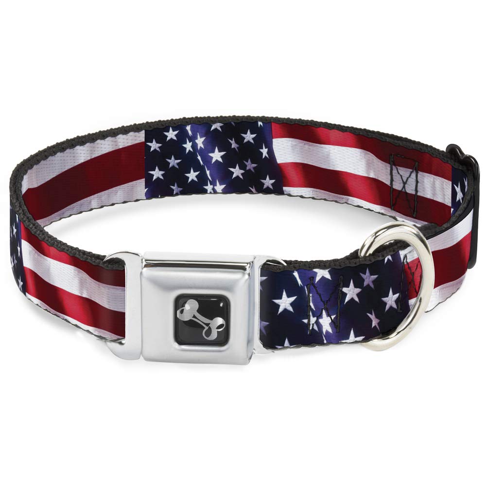 Buckle Down Seatbelt Buckle Dog Collar - American Flag Vivid CLOSE-UP - 1.5" Wide - Fits 18-32" Neck - Large — image 1