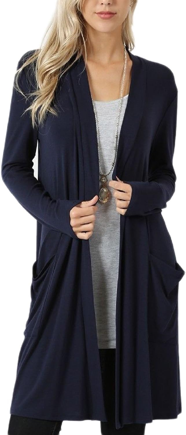 Women Lightweight Knit Cardigan Open Front Long Cardigans with Pockets