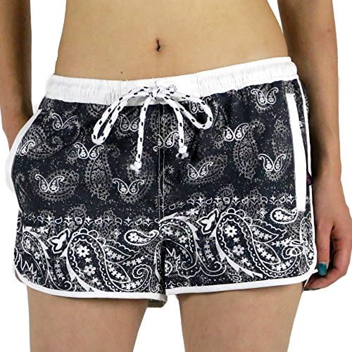 SAFS Women's Cover Up Swim Trunks Surf Short Shorts Paisley Black 10