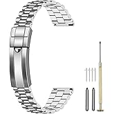 Juntan 20mm Stainless Steel Watch Band Screw-in, 3 Beads Quick Release Metal Watch Bracelet with Diving Watch Buckle, Tapered Replacement Strap Silver for Men Women